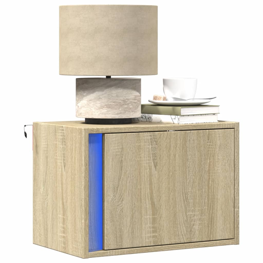 Tables de chevet murales avec lumières LED 2 pcs chêne sonoma - XIOS