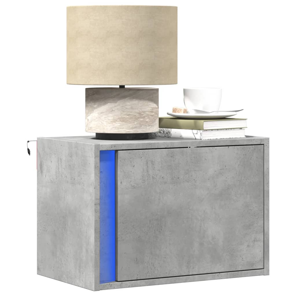 Tables de chevet murales avec lumières LED 2 pcs gris béton - XIOS