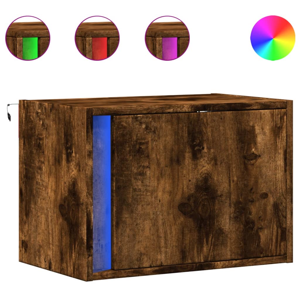 Tables de chevet murales avec lumières LED 2 pcs chêne fumé - XIOS