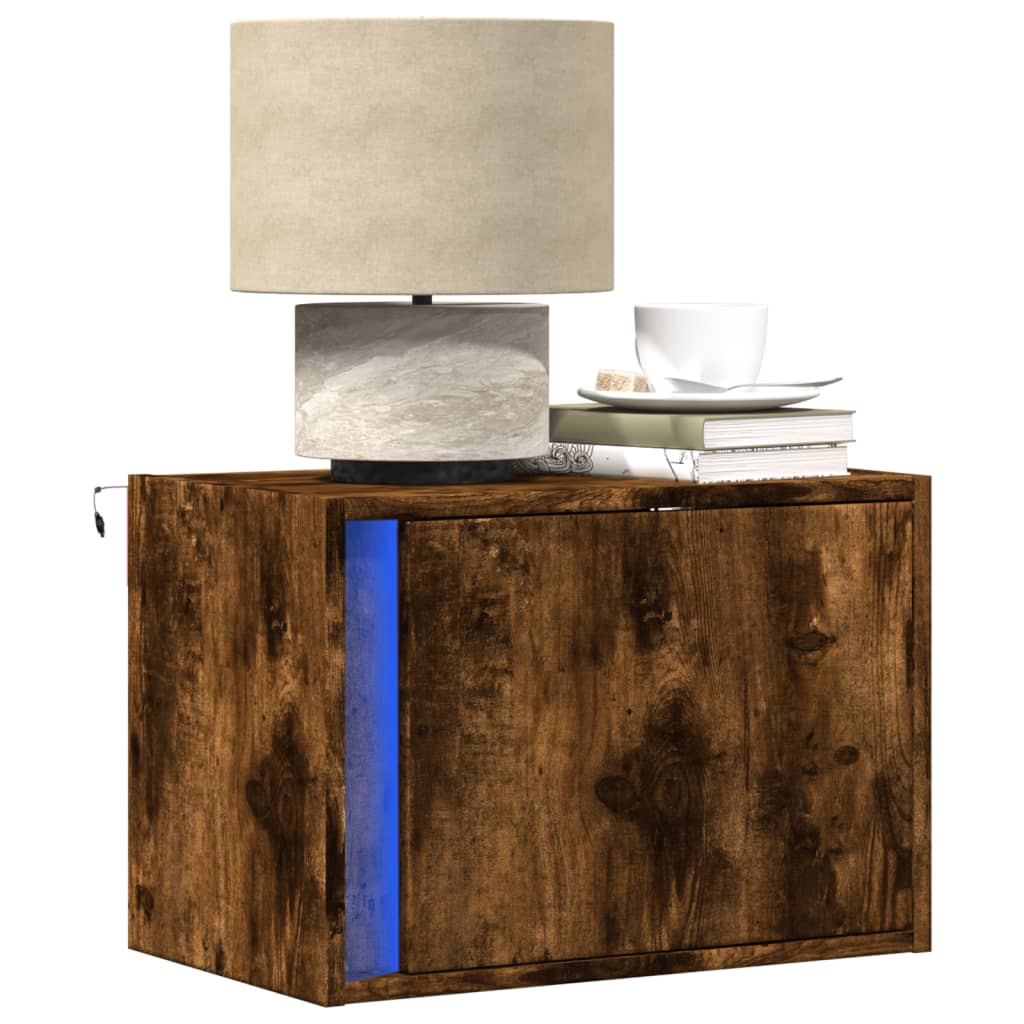Tables de chevet murales avec lumières LED 2 pcs chêne fumé - XIOS
