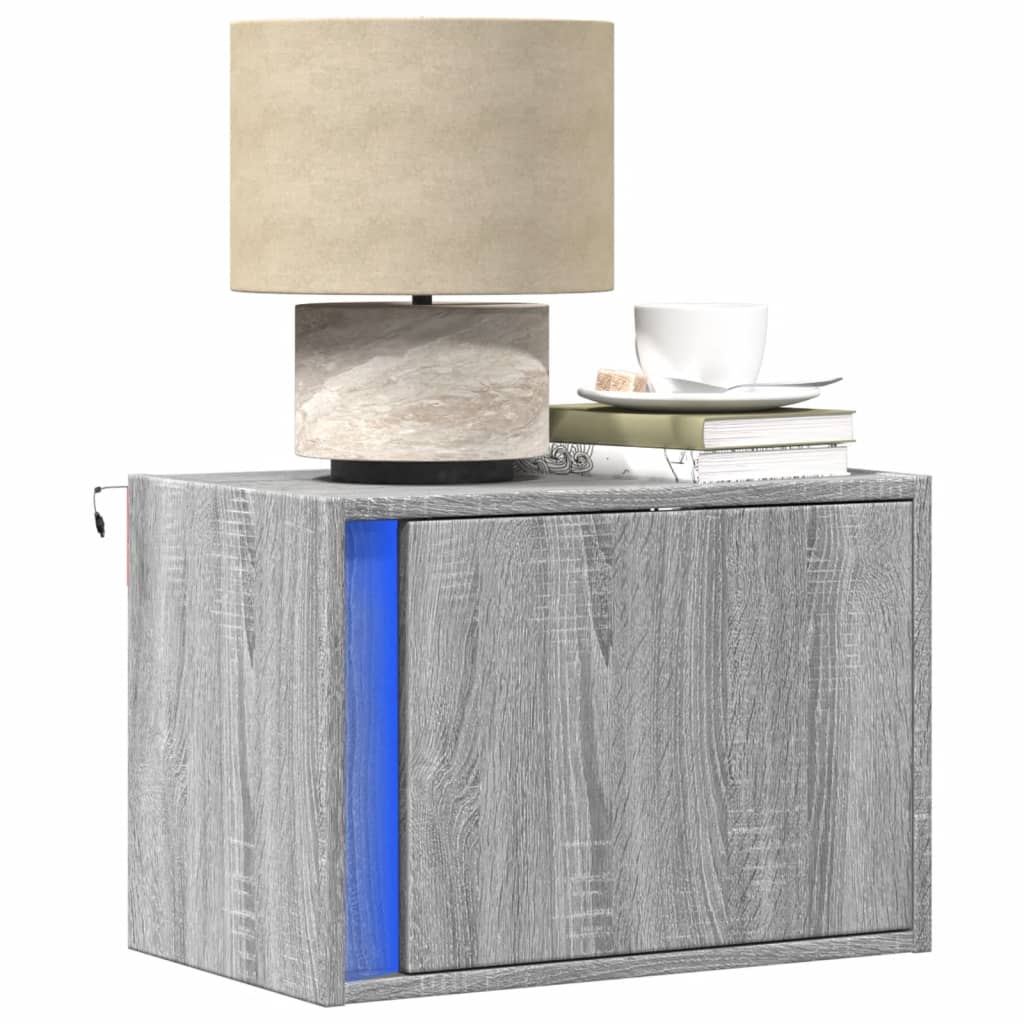 Tables de chevet murales avec lumières LED 2 pcs sonoma gris - XIOS