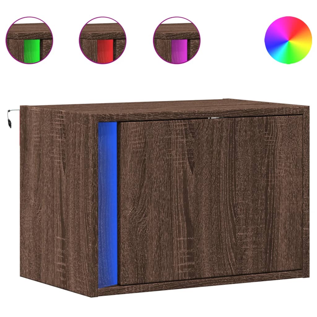 Tables de chevet murales avec lumières LED 2 pcs chêne marron - XIOS