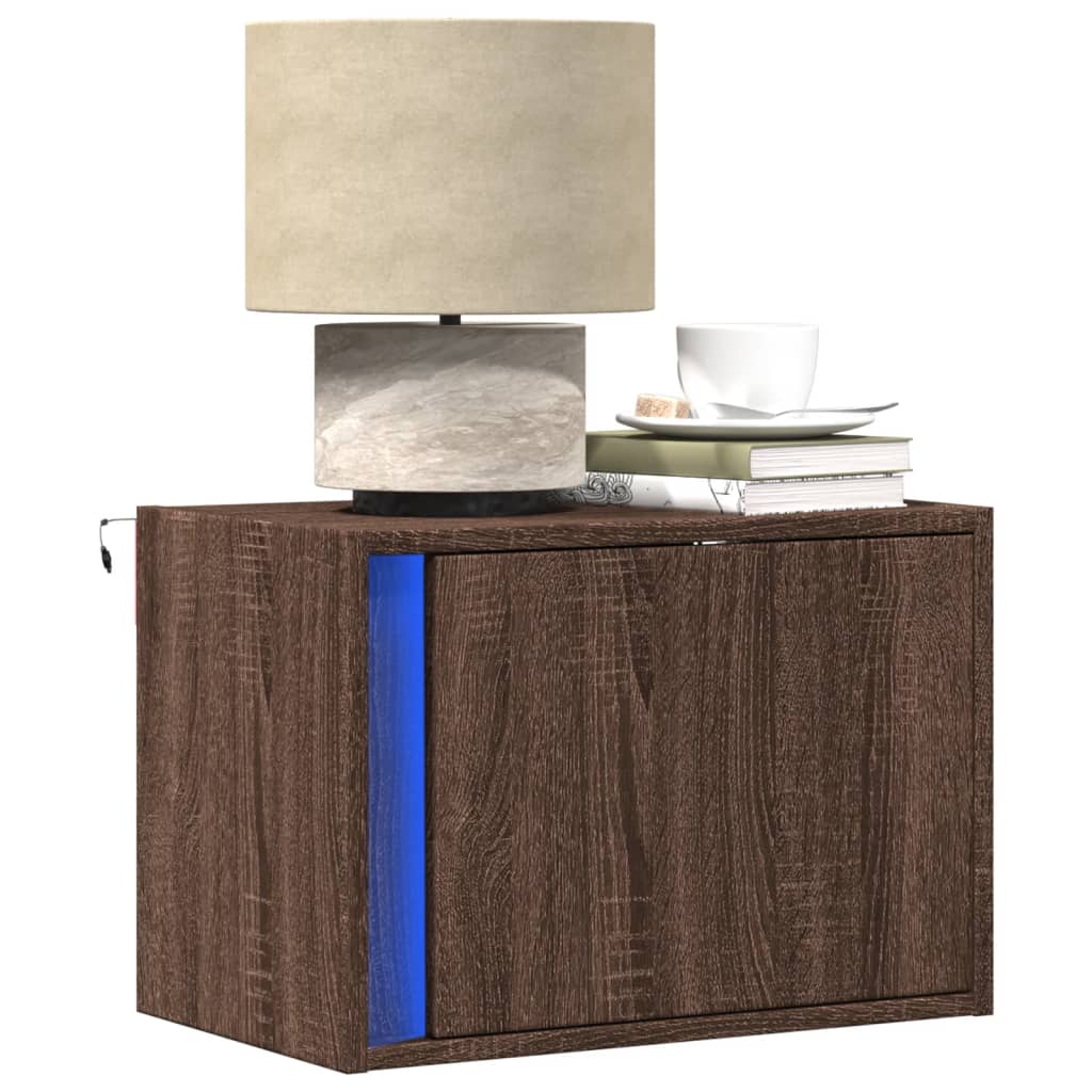 Tables de chevet murales avec lumières LED 2 pcs chêne marron - XIOS