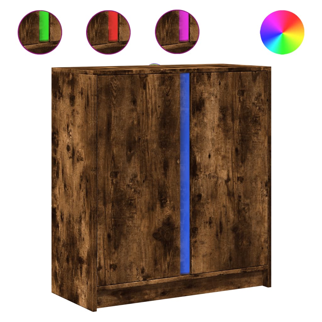 Buffet avec LED chêne fumé 77x34x85 cm bois d'ingénierie - XIOS