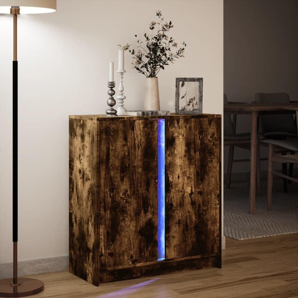 Buffet avec LED chêne fumé 77x34x85 cm bois d'ingénierie - XIOS