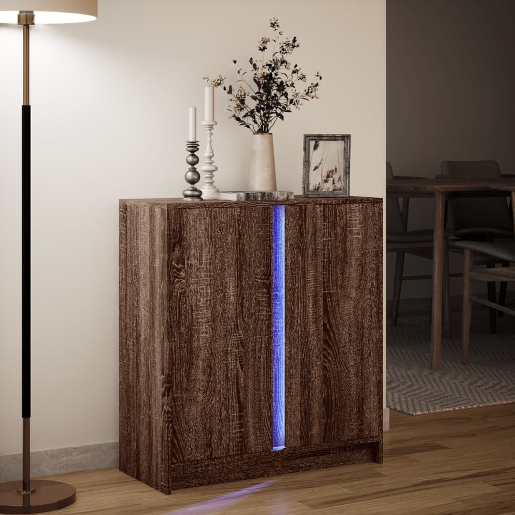 Buffet avec LED chêne marron 77x34x85 cm bois d'ingénierie - XIOS