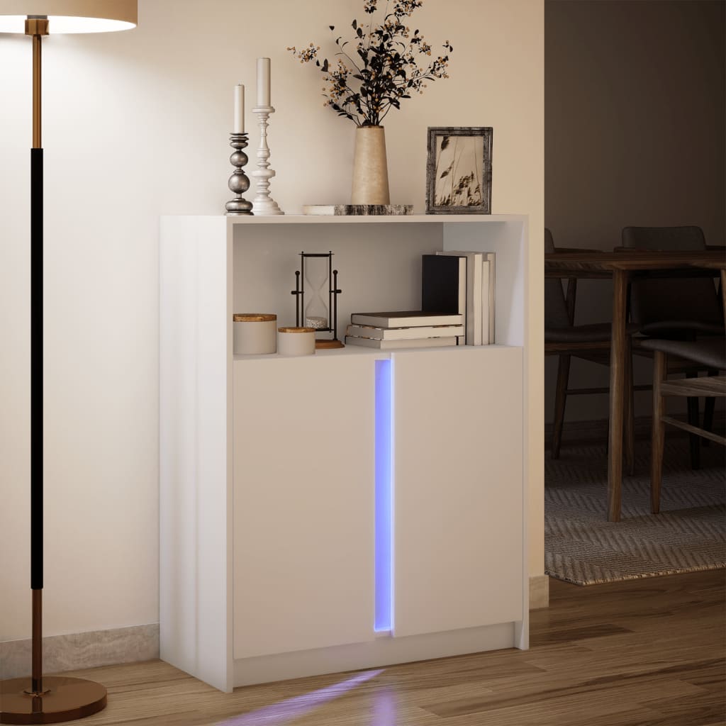 Buffet avec LED blanc 77x34x100 cm bois d'ingénierie - XIOS