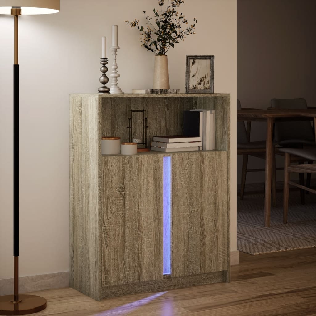 Buffet avec LED chêne sonoma 77x34x100 cm bois d'ingénierie - XIOS