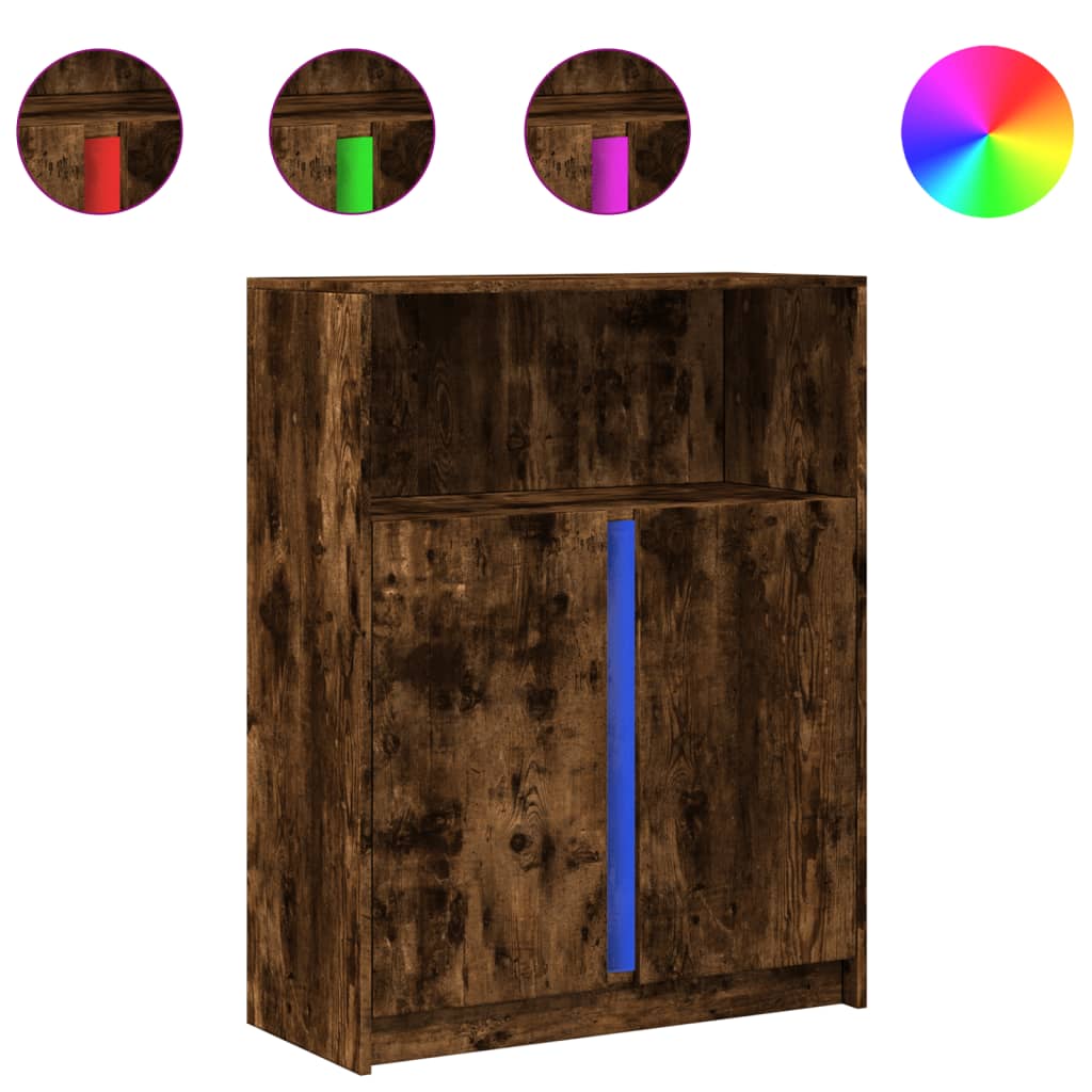 Buffet avec LED chêne fumé 77x34x100 cm bois d'ingénierie - XIOS
