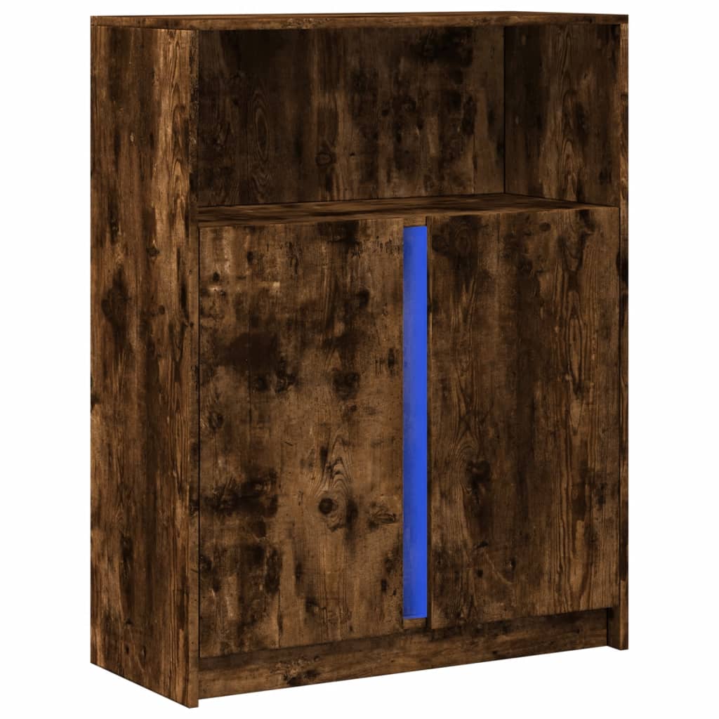 Buffet avec LED chêne fumé 77x34x100 cm bois d'ingénierie - XIOS