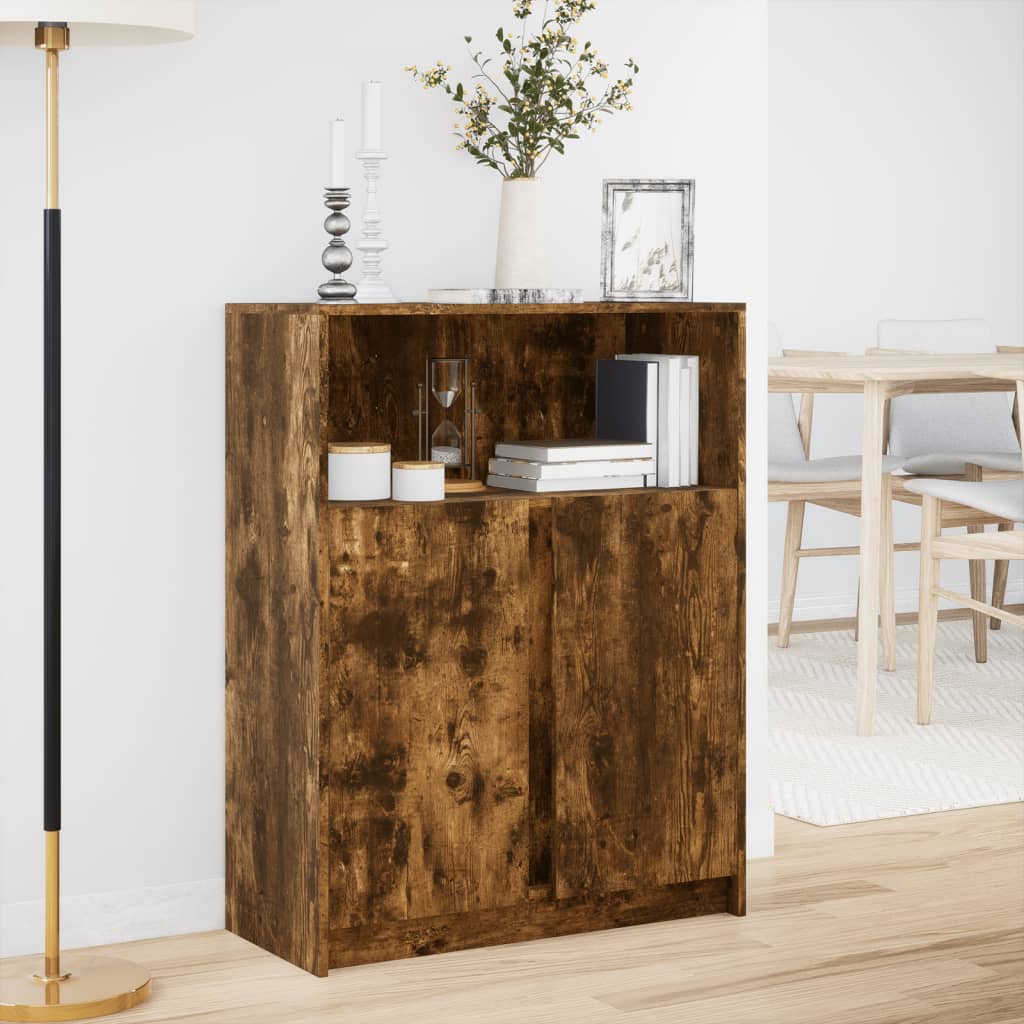 Buffet avec LED chêne fumé 77x34x100 cm bois d'ingénierie - XIOS