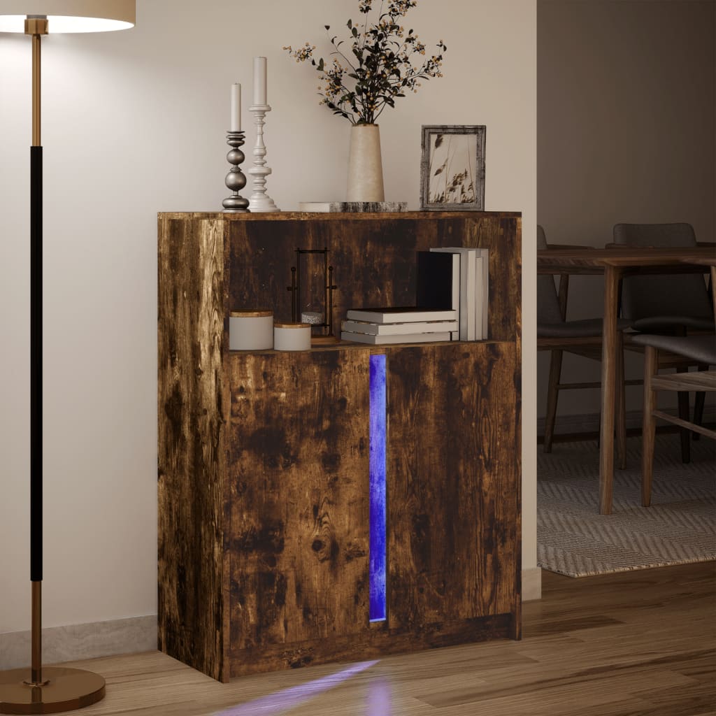 Buffet avec LED chêne fumé 77x34x100 cm bois d'ingénierie - XIOS