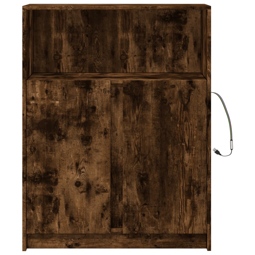 Buffet avec LED chêne fumé 77x34x100 cm bois d'ingénierie - XIOS