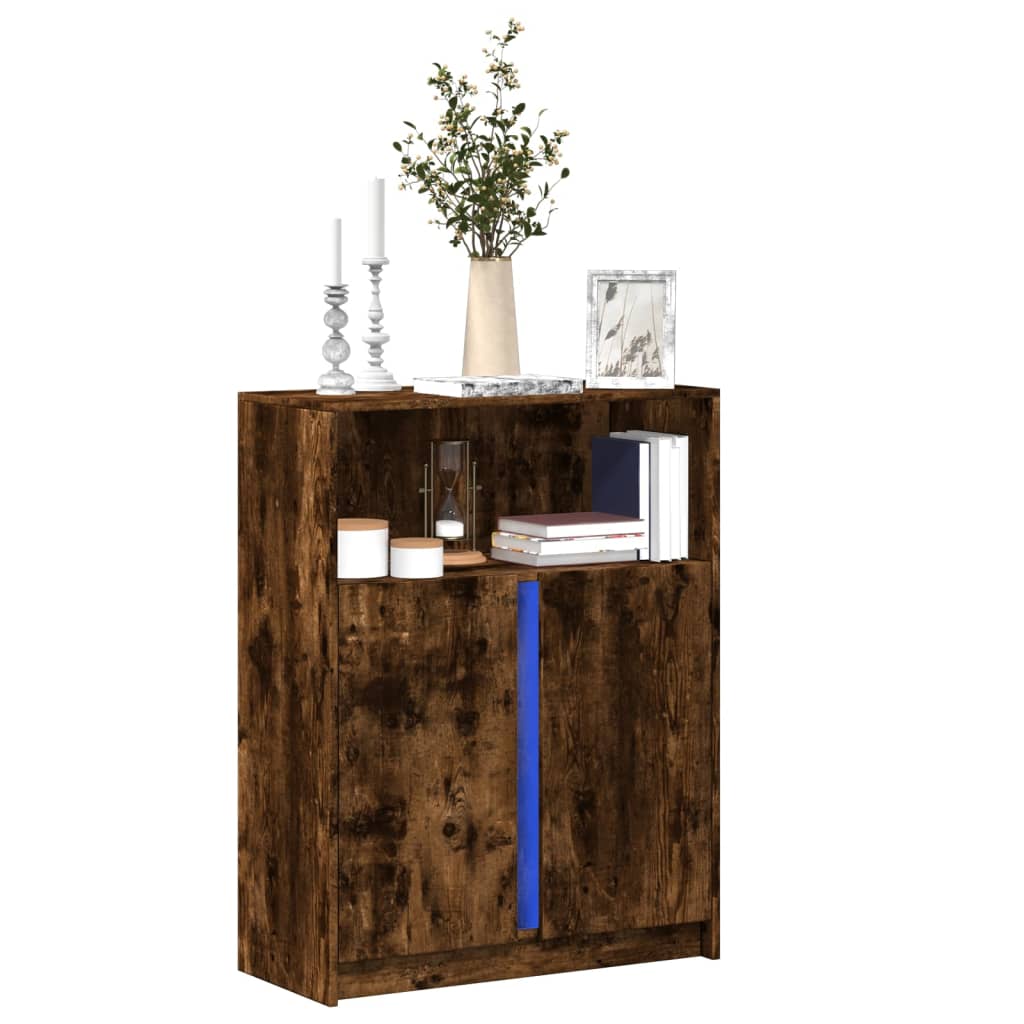 Buffet avec LED chêne fumé 77x34x100 cm bois d'ingénierie - XIOS