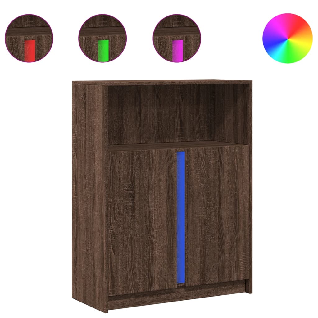 Buffet avec LED chêne marron 77x34x100 cm bois d'ingénierie - XIOS