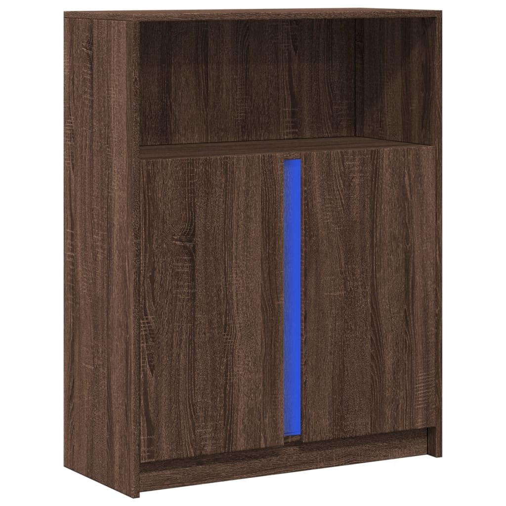 Buffet avec LED chêne marron 77x34x100 cm bois d'ingénierie - XIOS