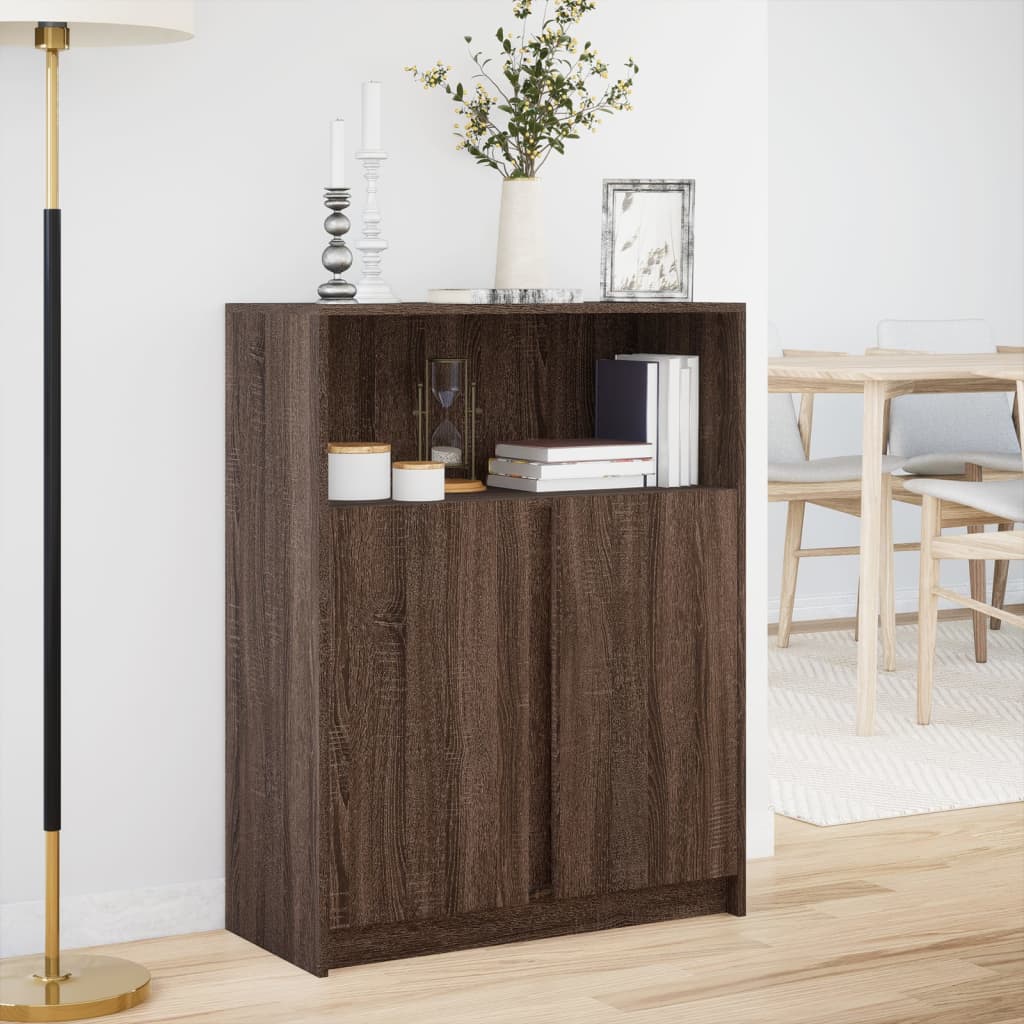 Buffet avec LED chêne marron 77x34x100 cm bois d'ingénierie - XIOS