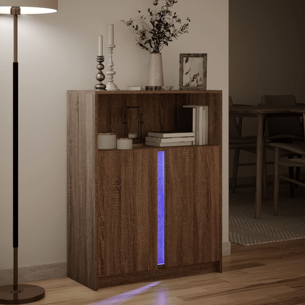 Buffet avec LED chêne marron 77x34x100 cm bois d'ingénierie - XIOS