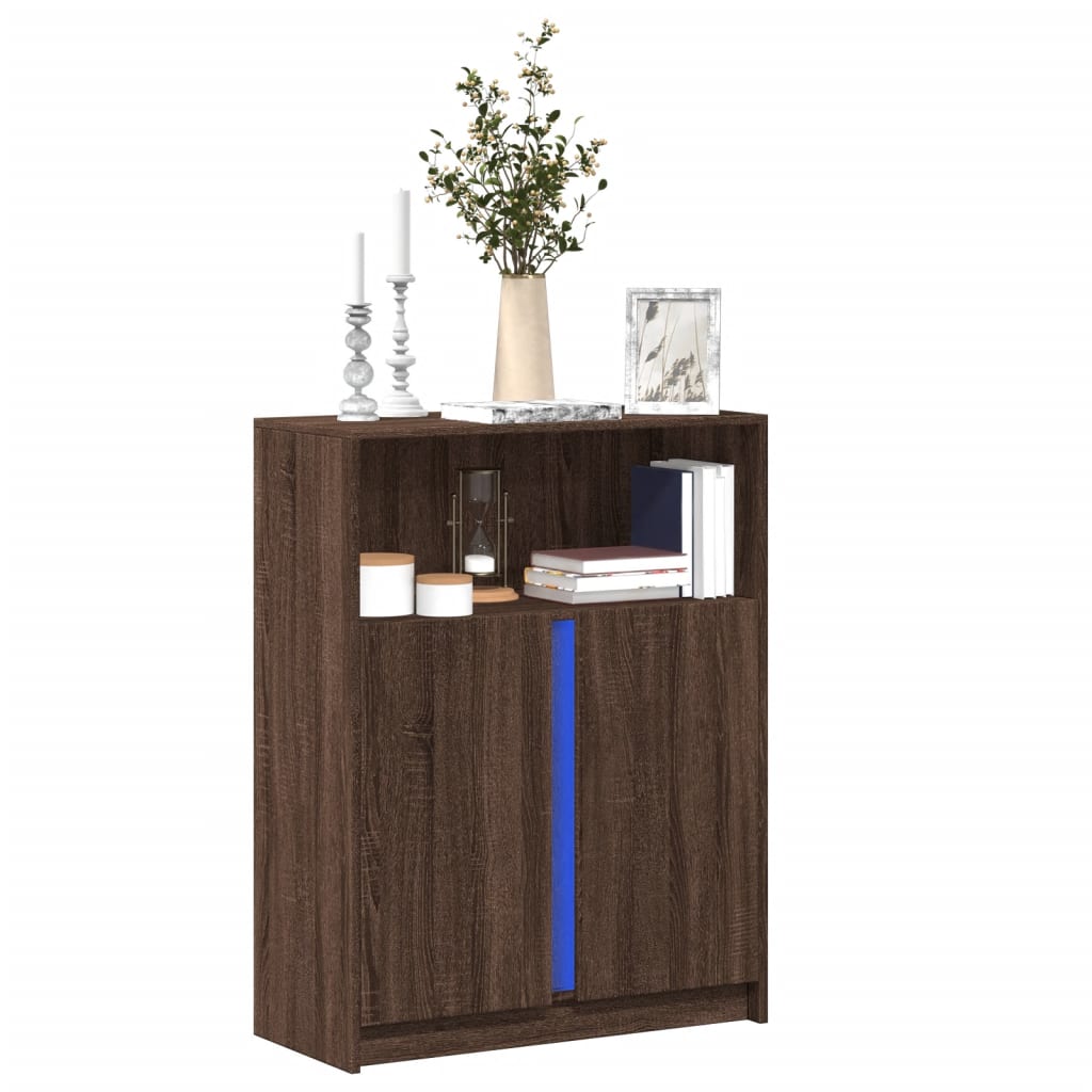 Buffet avec LED chêne marron 77x34x100 cm bois d'ingénierie - XIOS