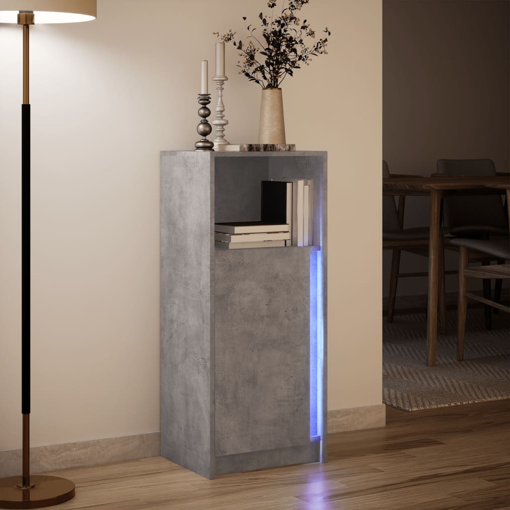 Buffet avec LED gris béton 42,5x34x100 cm bois d'ingénierie - XIOS