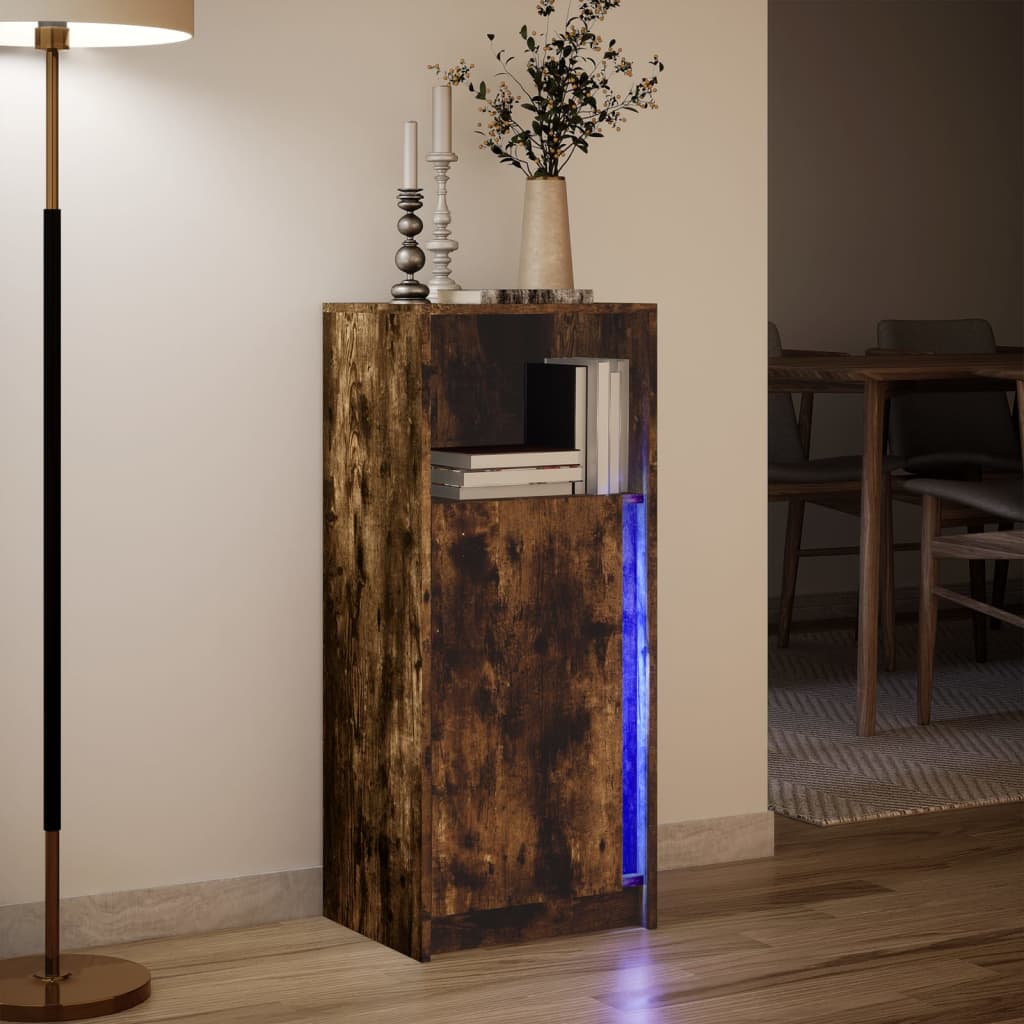 Buffet avec LED chêne fumé 42,5x34x100 cm bois d'ingénierie - XIOS