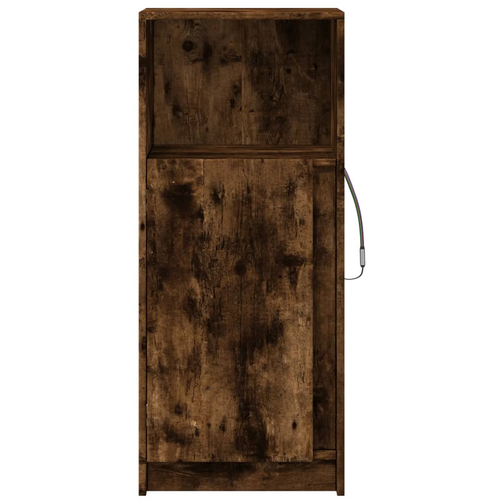 Buffet avec LED chêne fumé 42,5x34x100 cm bois d'ingénierie - XIOS