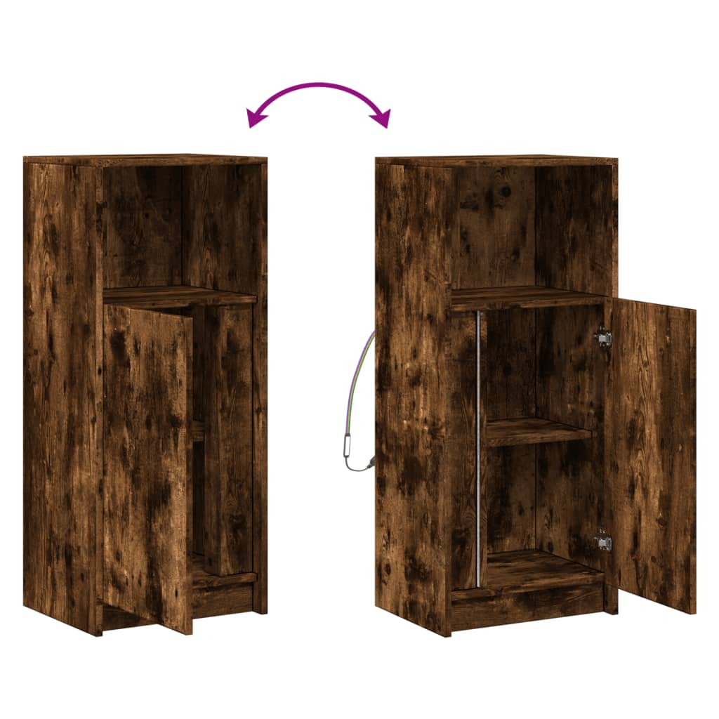 Buffet avec LED chêne fumé 42,5x34x100 cm bois d'ingénierie - XIOS