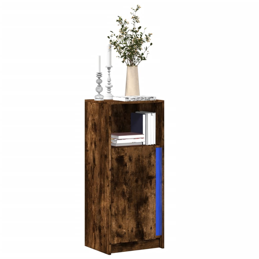 Buffet avec LED chêne fumé 42,5x34x100 cm bois d'ingénierie - XIOS