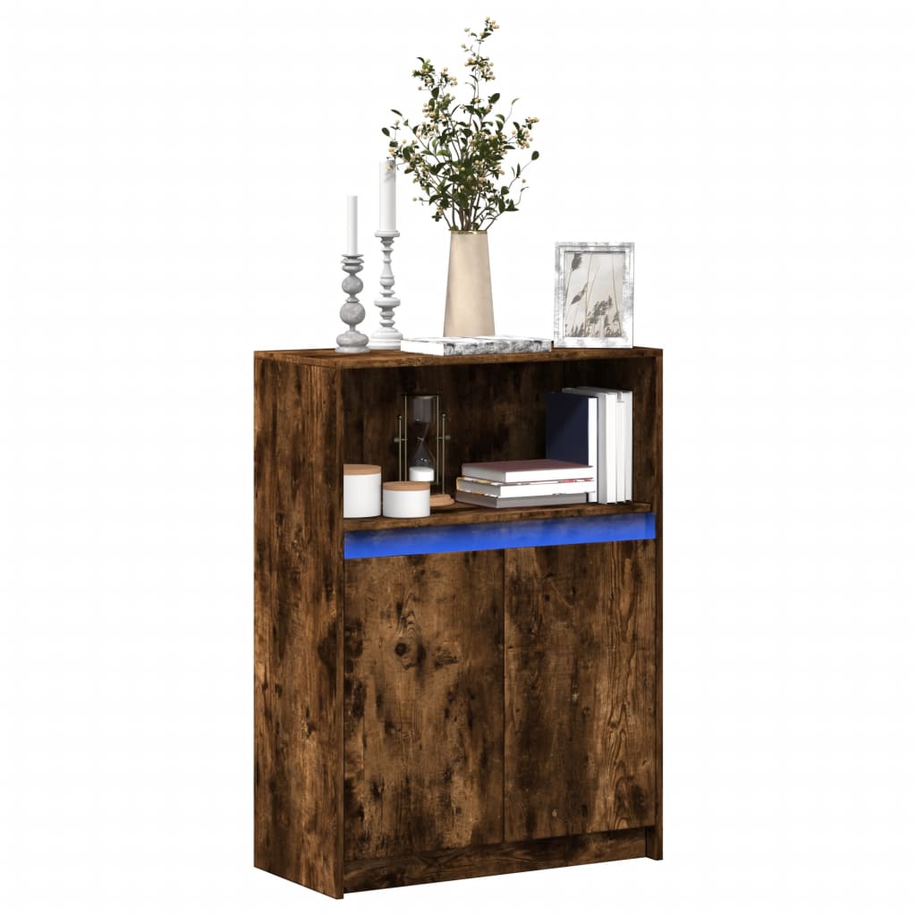 Buffet avec LED chêne fumé 72x34x100 cm bois d'ingénierie - XIOS