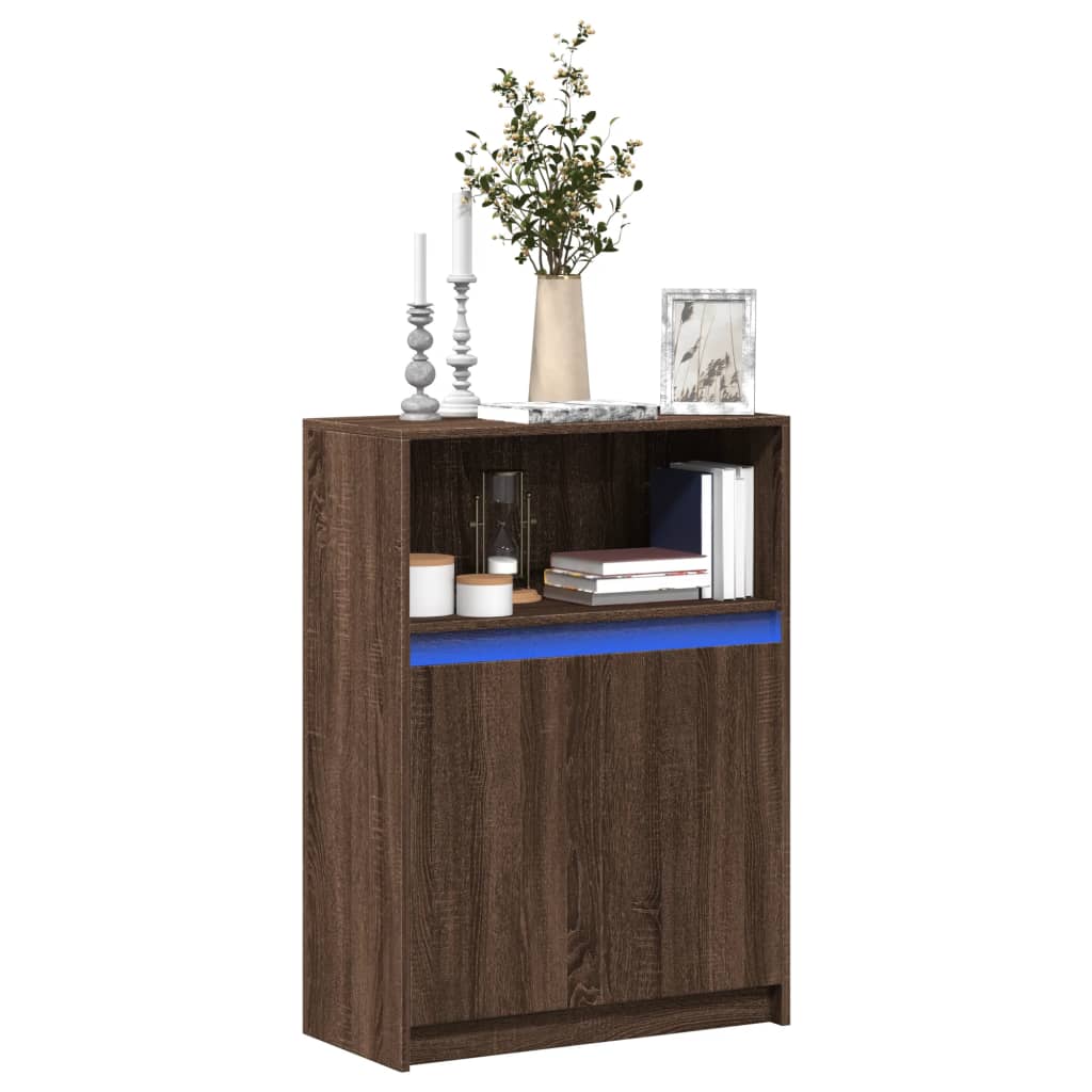 Buffet avec LED chêne marron 72x34x100 cm bois d'ingénierie - XIOS