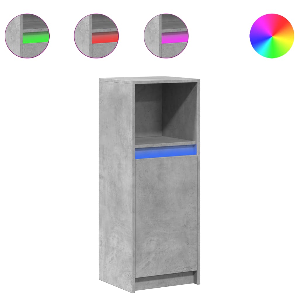 Buffet avec LED gris béton 38x34x100 cm bois d'ingénierie - XIOS