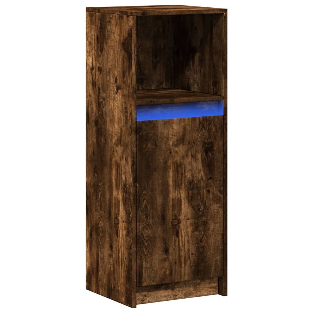 Buffet avec LED chêne fumé 38x34x100 cm bois d'ingénierie - XIOS