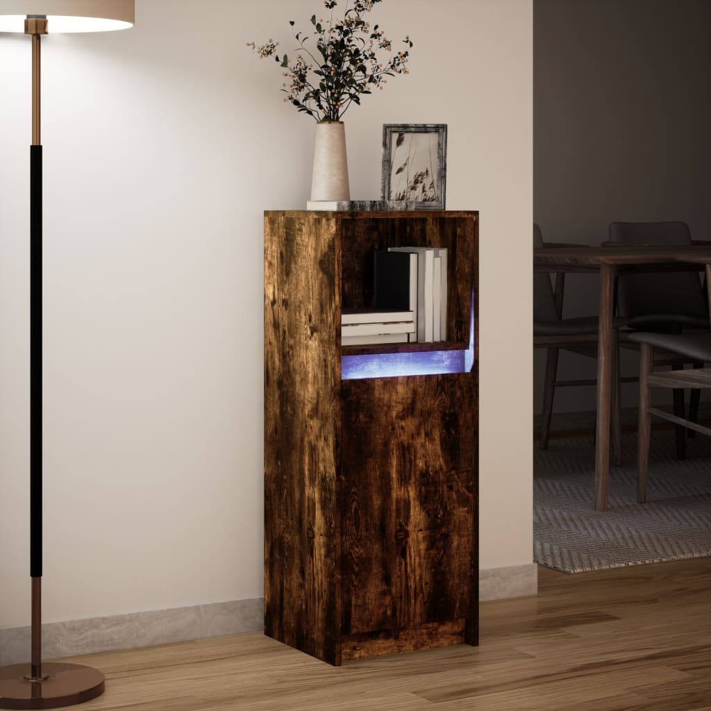 Buffet avec LED chêne fumé 38x34x100 cm bois d'ingénierie - XIOS