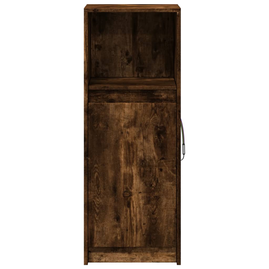 Buffet avec LED chêne fumé 38x34x100 cm bois d'ingénierie - XIOS