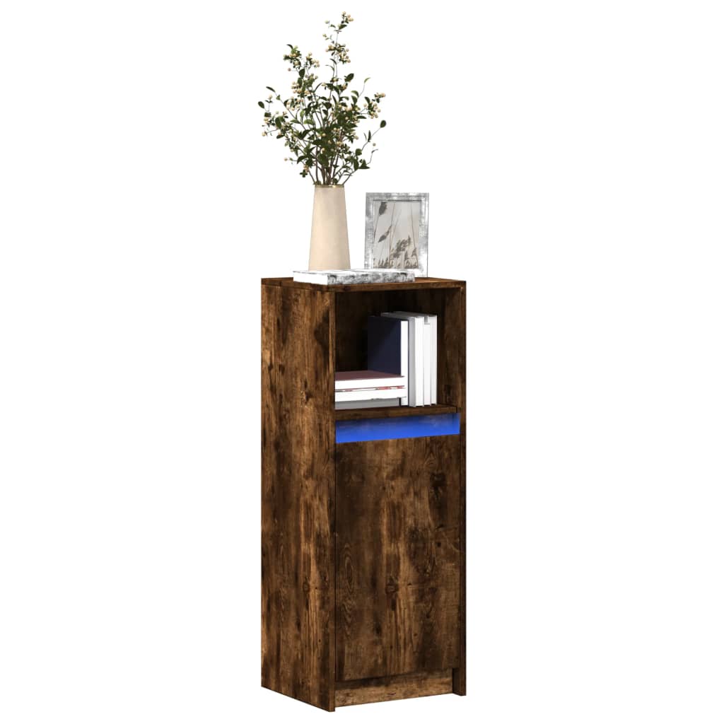 Buffet avec LED chêne fumé 38x34x100 cm bois d'ingénierie - XIOS
