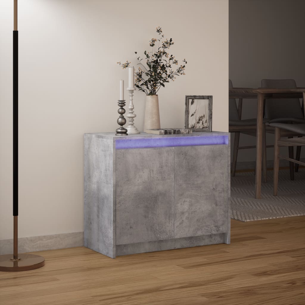 Buffet avec LED gris béton 72x34x61 cm bois d'ingénierie - XIOS