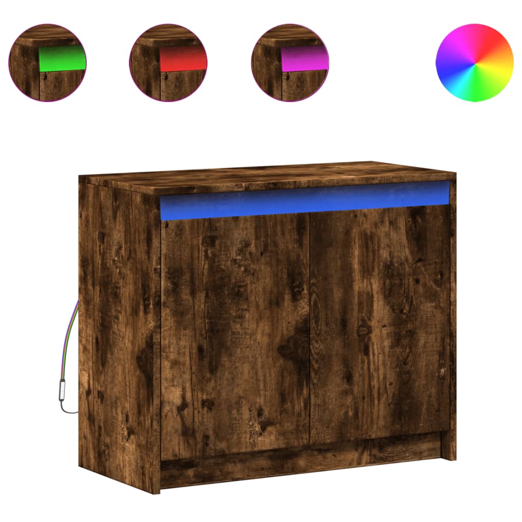 Buffet avec LED chêne fumé 72x34x61 cm bois d'ingénierie - XIOS