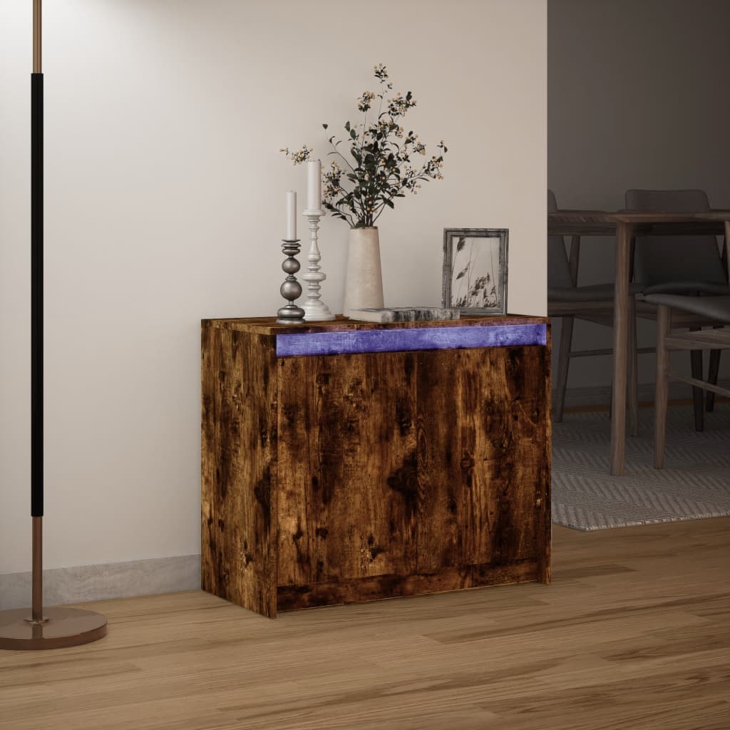 Buffet avec LED chêne fumé 72x34x61 cm bois d'ingénierie - XIOS
