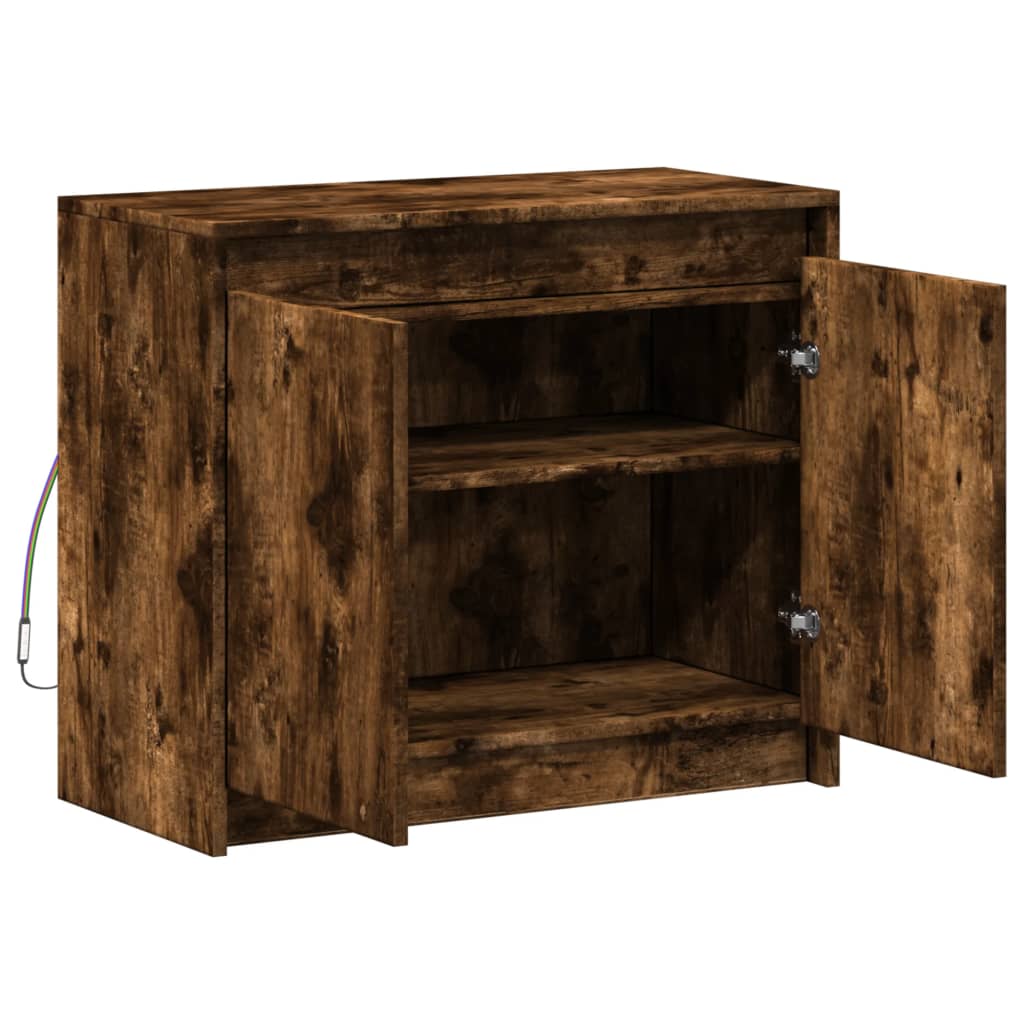 Buffet avec LED chêne fumé 72x34x61 cm bois d'ingénierie - XIOS