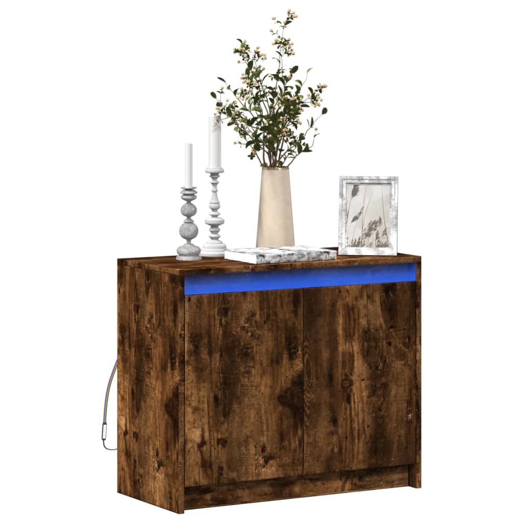 Buffet avec LED chêne fumé 72x34x61 cm bois d'ingénierie - XIOS