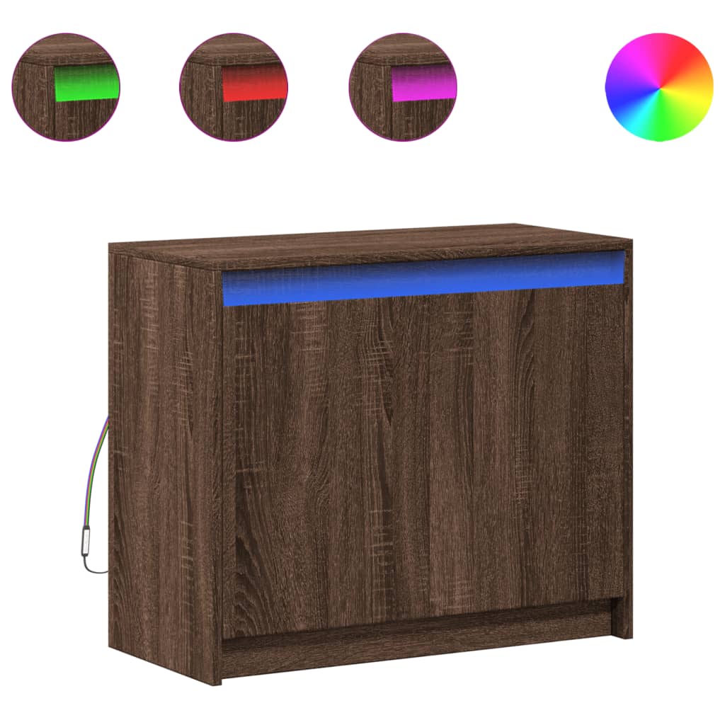 Buffet avec LED chêne marron 72x34x61 cm bois d'ingénierie - XIOS