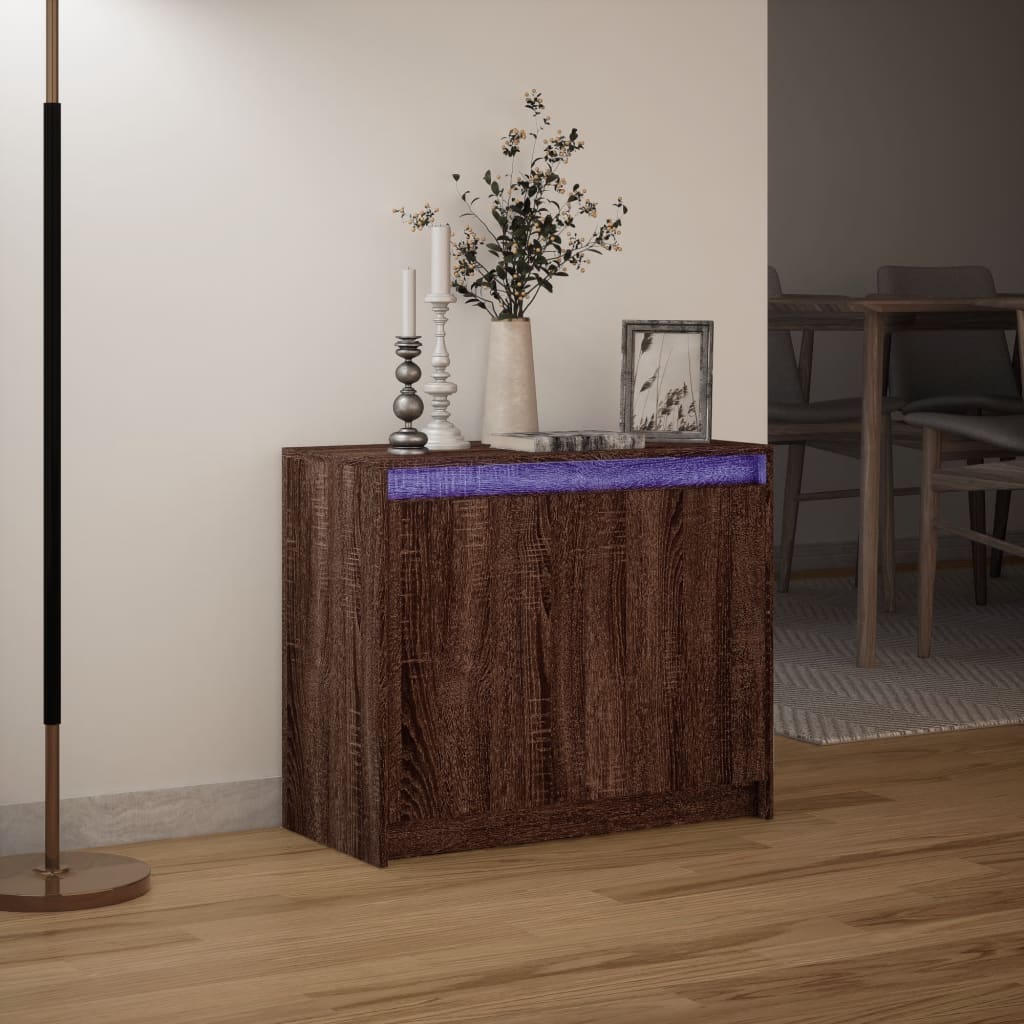 Buffet avec LED chêne marron 72x34x61 cm bois d'ingénierie - XIOS