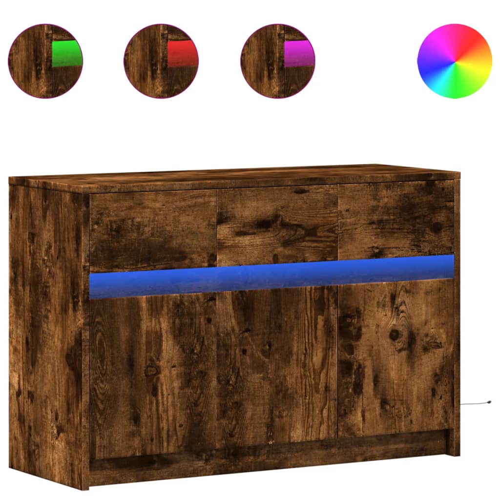 Meuble TV avec LED chêne fumé 91x34x61 cm bois d'ingénierie - XIOS