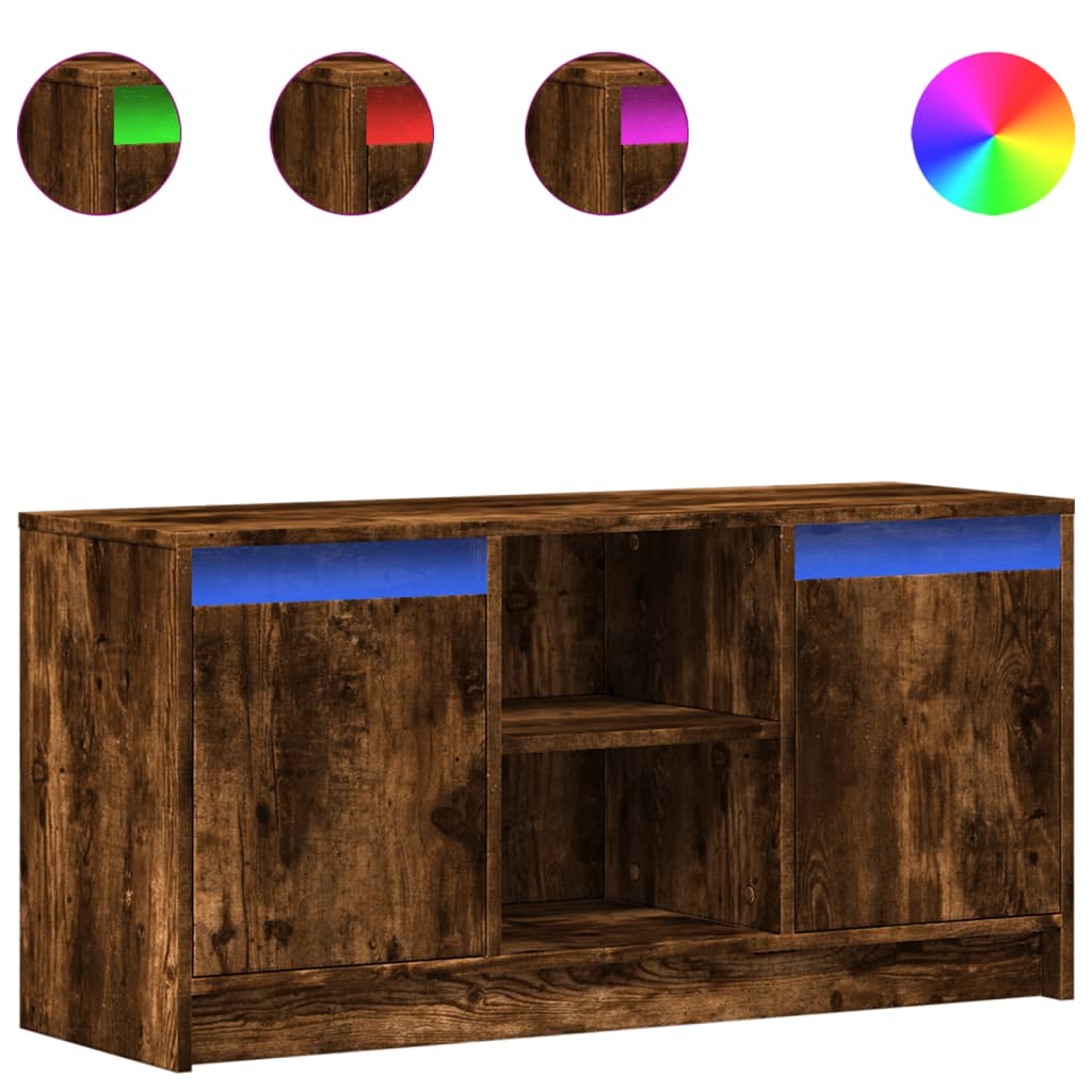 Meuble TV avec LED chêne fumé 100x34x50 cm bois d'ingénierie - XIOS