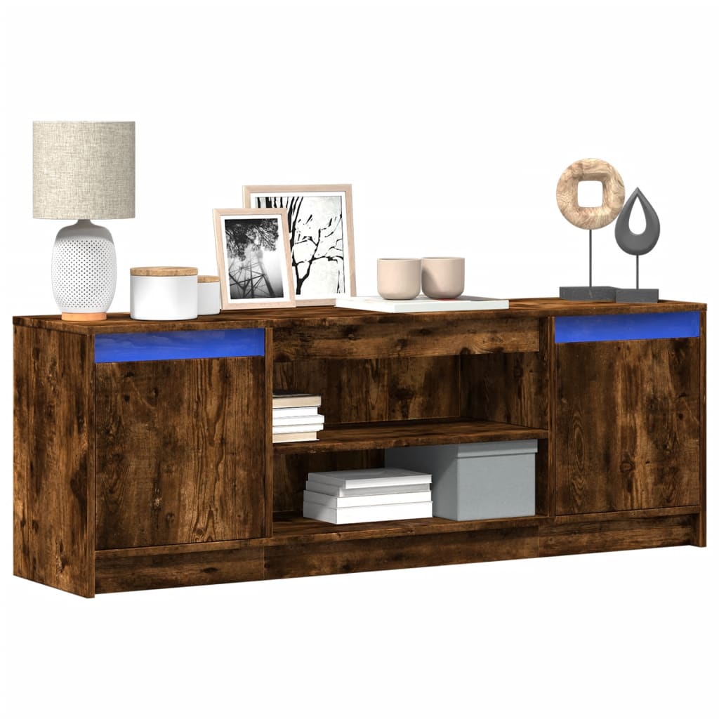 Meuble TV avec LED chêne fumé 139,5x34x50 cm bois d'ingénierie - XIOS