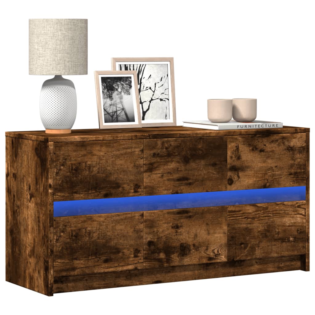 Meuble TV avec LED chêne fumé 100x34x50 cm bois d'ingénierie - XIOS