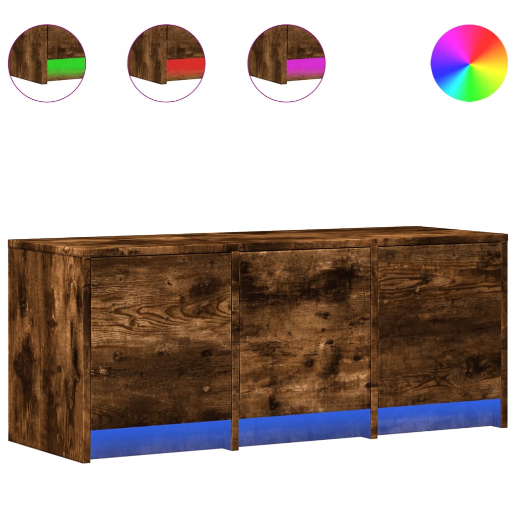 Meuble TV avec LED chêne fumé 97x34x40 cm bois d'ingénierie - XIOS