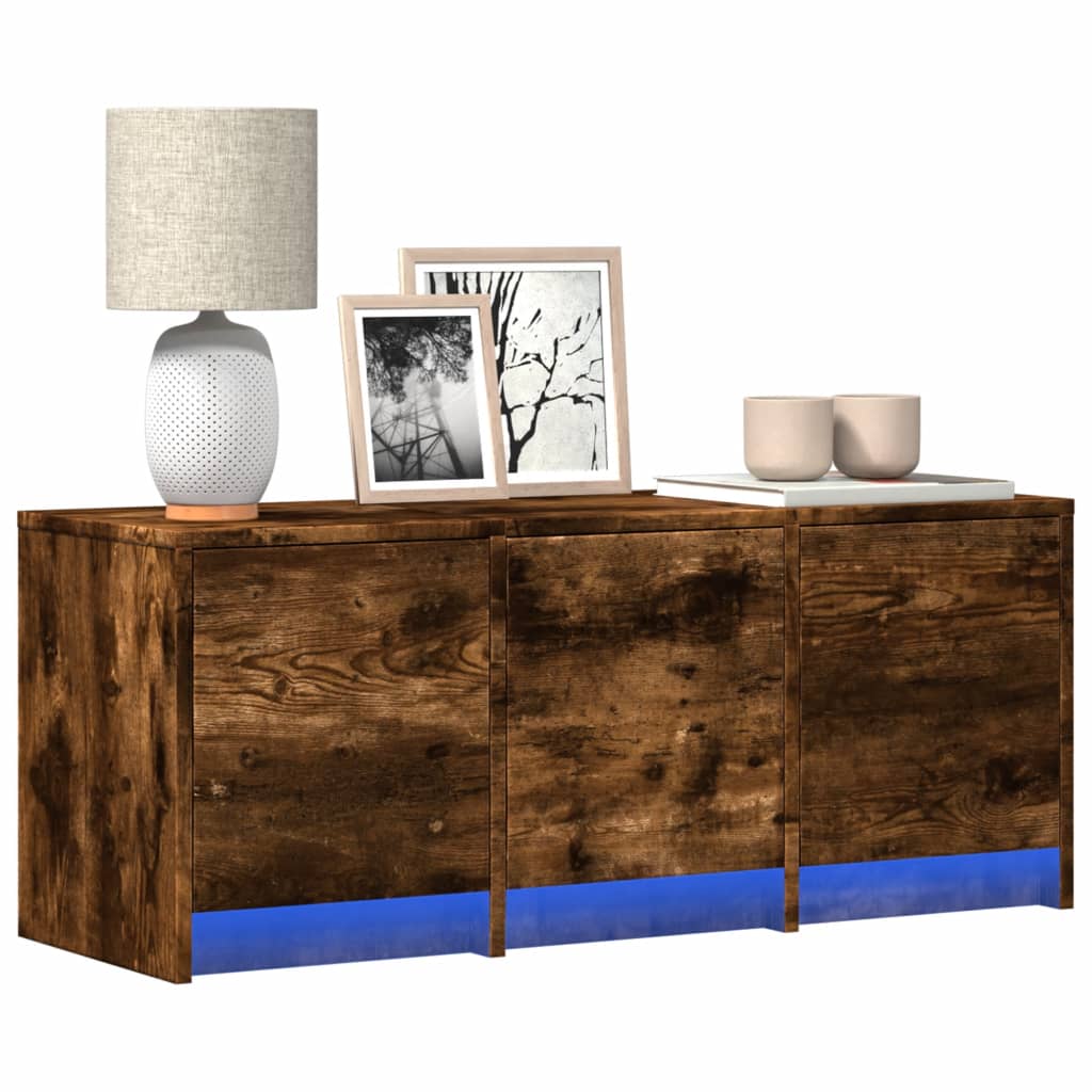 Meuble TV avec LED chêne fumé 97x34x40 cm bois d'ingénierie - XIOS
