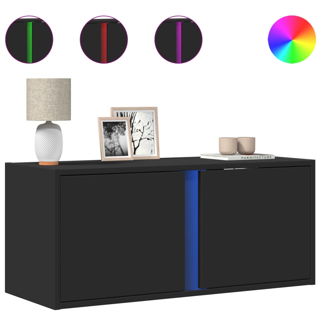 Meuble TV mural avec lumières LED noir 80x31x35 cm - XIOS