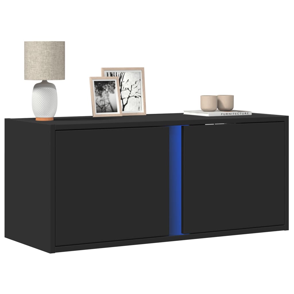 Meuble TV mural avec lumières LED noir 80x31x35 cm - XIOS